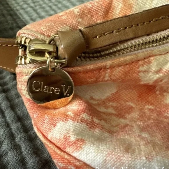 Clare V Canvas Fanny Pack Belt Bag Leather Strap Tie Dye Blood Orange Cloud - Picture 3 of 10